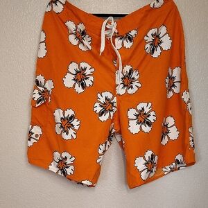 Tropical Orange Floral Men's Board Shorts B8